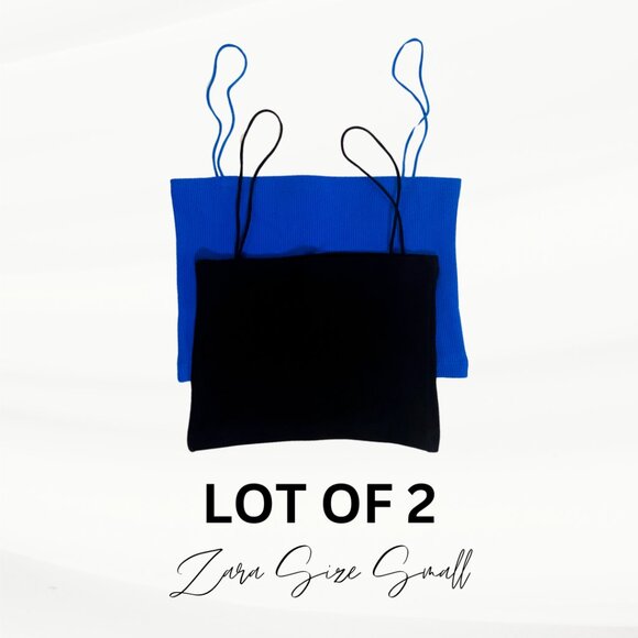 Zara Tops - Lot of 2 Zara Ribbed Spaghetti Strap Black & Blue Tube Tops, Women's Size Small